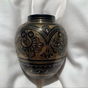 Small Black and Gold Metal Etched Vase Boho Home Decor